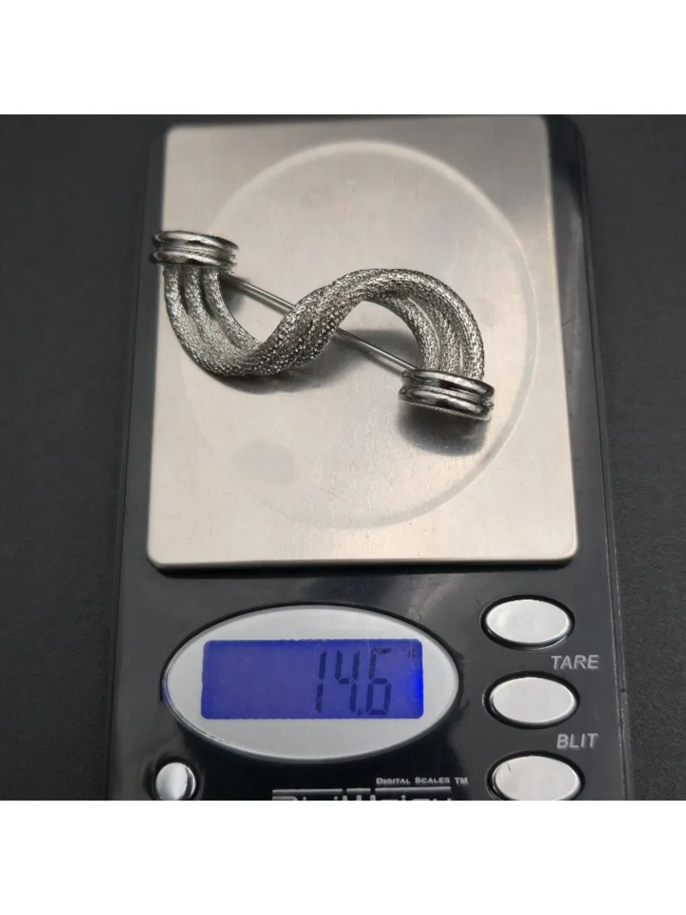Vintage Silver Mesh Swirl Brooch - Textured Abstract Wave Pin Brooch B1438